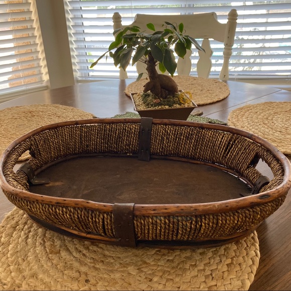 Boho Handmade Wicker Wooden Table Top Basket - Picture 2 of 11